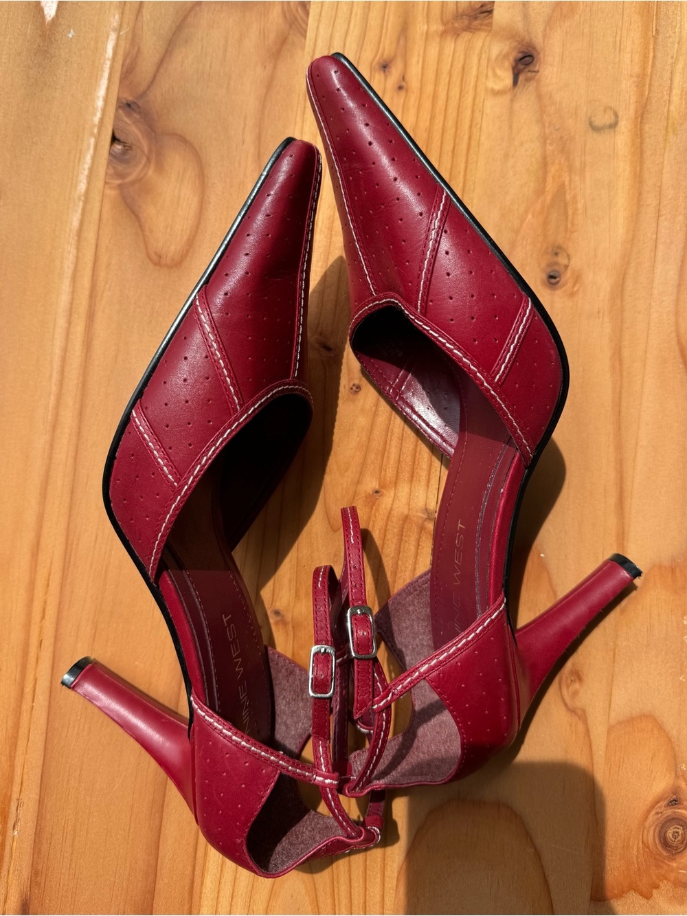 Vintage Nine West Wine Red Pointed Ankle-Strap Heels